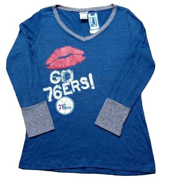 NBA 76ERS Womens Long Sleeve T-Shirt Large -P - Picture 1 of 2